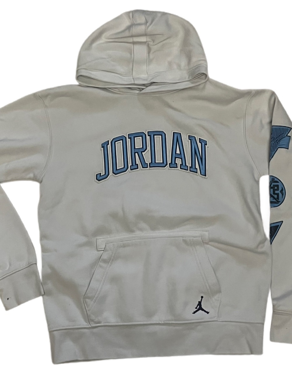 Jordan kids Cream Hoodie with Blue Arch Logo
